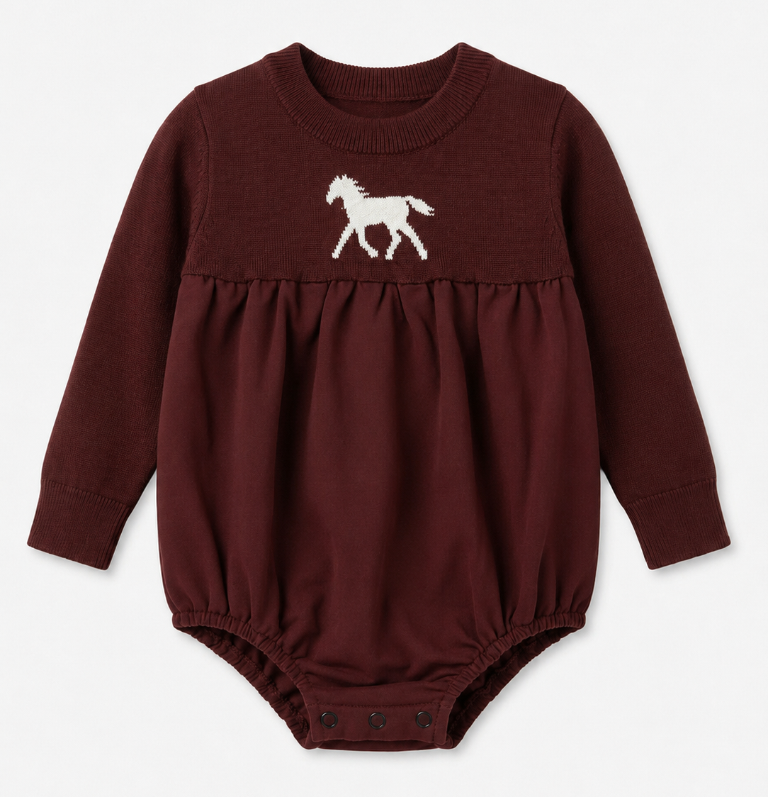 Puddles Horse Jacquard Fleece Romper