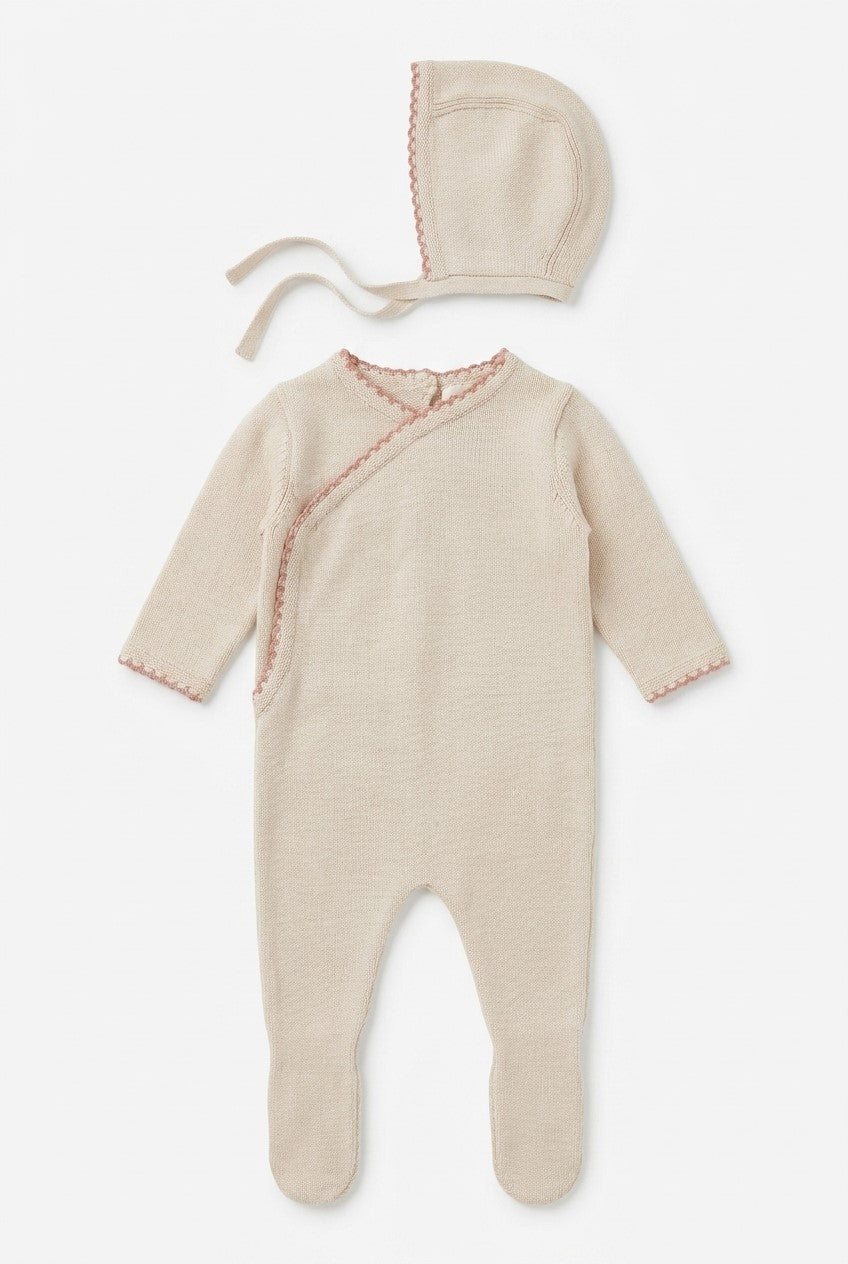 Bebe Bella Knit Mock Wrapover Footie & Beanie - Pink