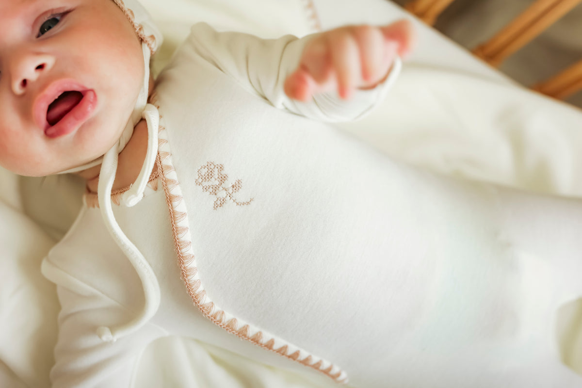 Bebe Bella Wrap RH Embroidery Footie & Bonnet - Girls Flower Ivory