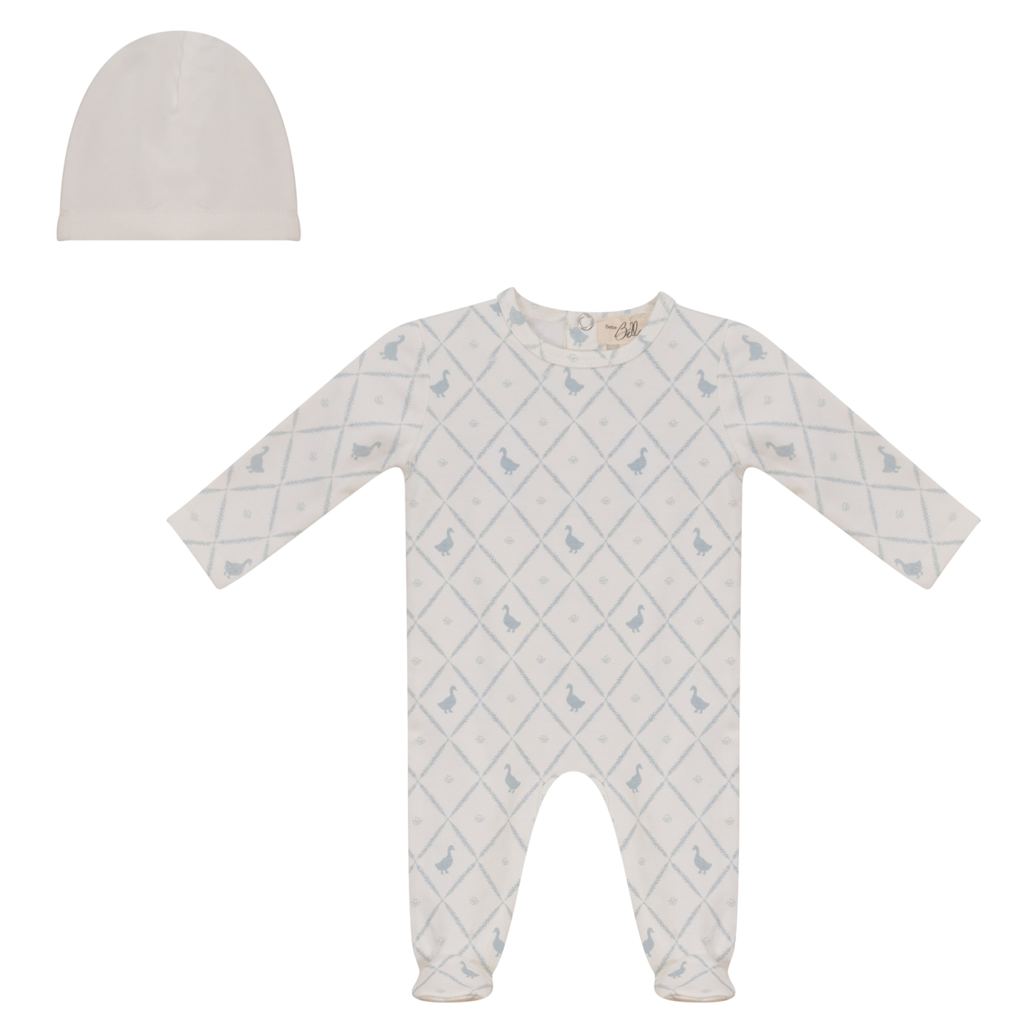 Bebe Bella Goose Printed Footie & Beanie - Blue