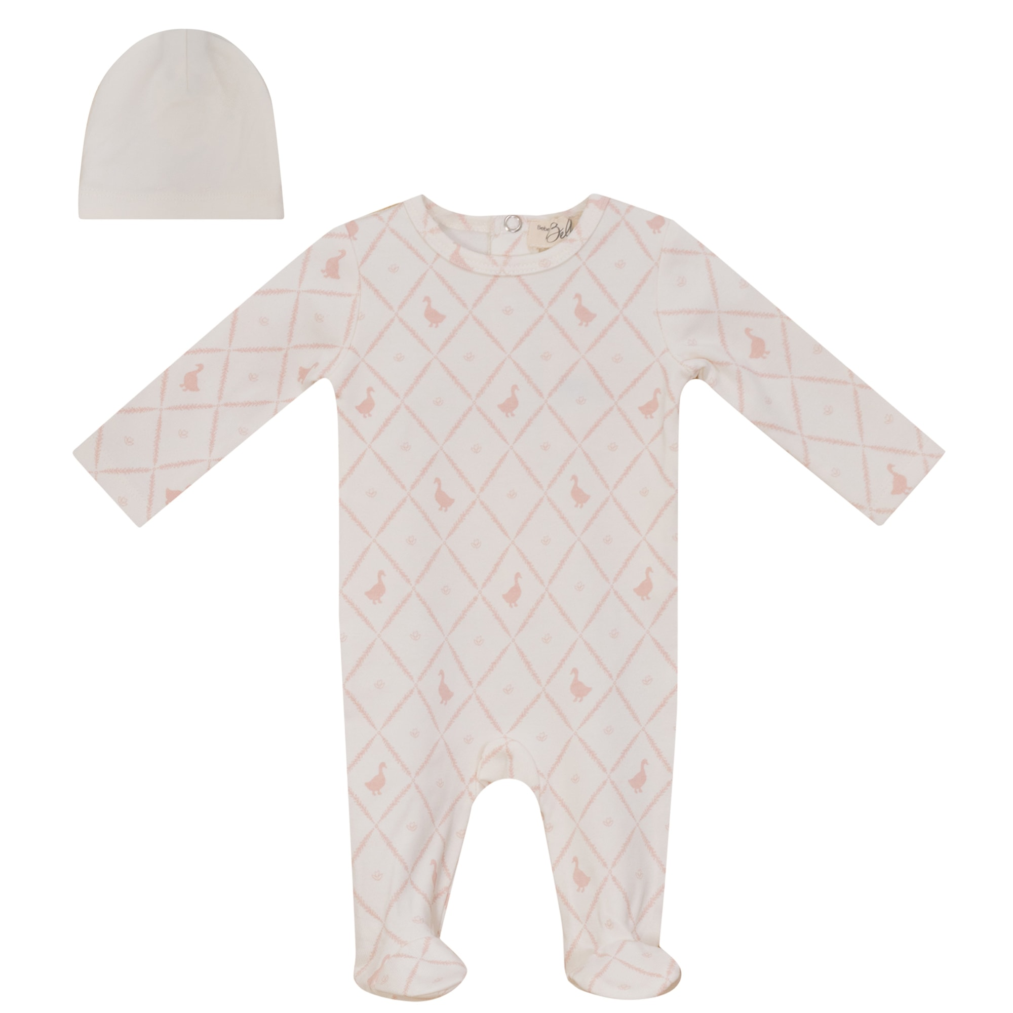Bebe Bella Goose Printed Footie & Beanie - Pink