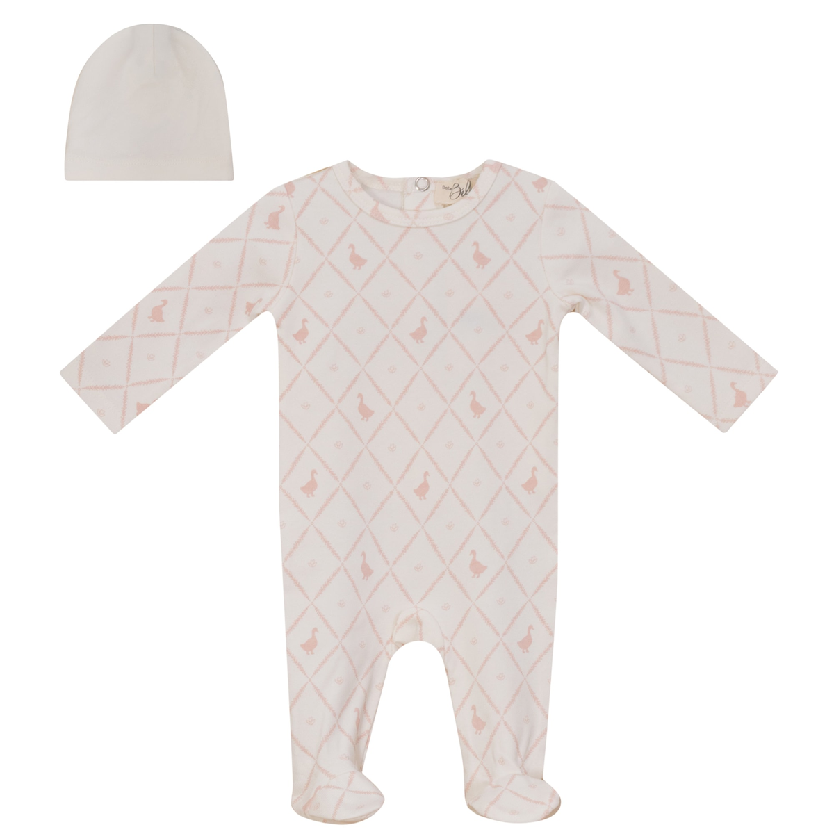 Bebe Bella Goose Printed Footie & Beanie - Pink