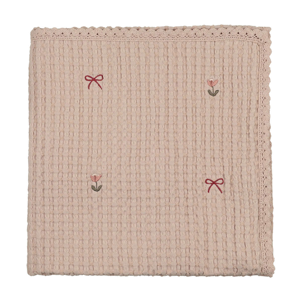 Peluche Tulip N Bows Embroidered Waffle Blanket