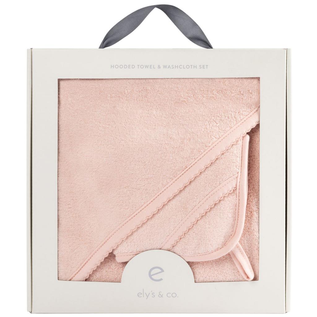 Elys & Co Solid Scalloped Hooded Towel And Washcloth Set