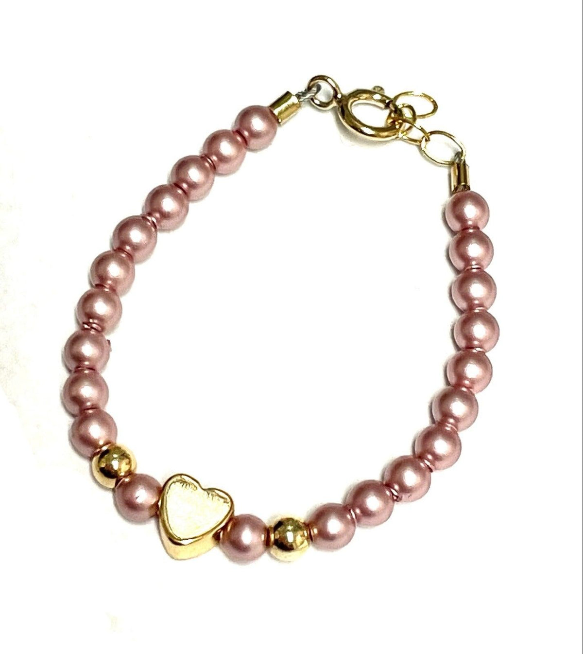 My Little Jewel Pink Bead with Gold Heart Bracelet