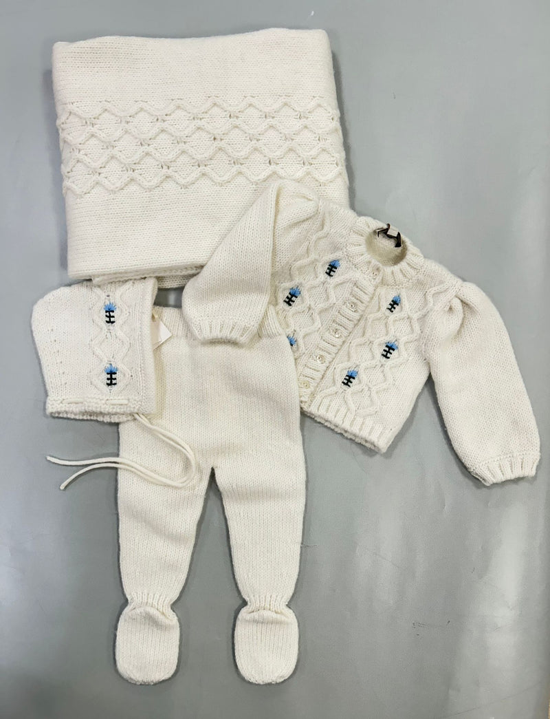 Bebe Organic Rosine Top, Pants, Bonnet & Blanket-Blue