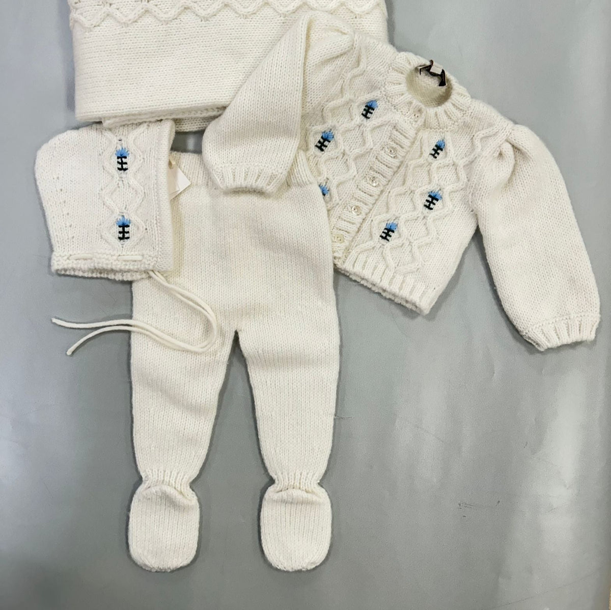 Bebe Organic Rosine Top, Pants & Bonnet Set-Blue