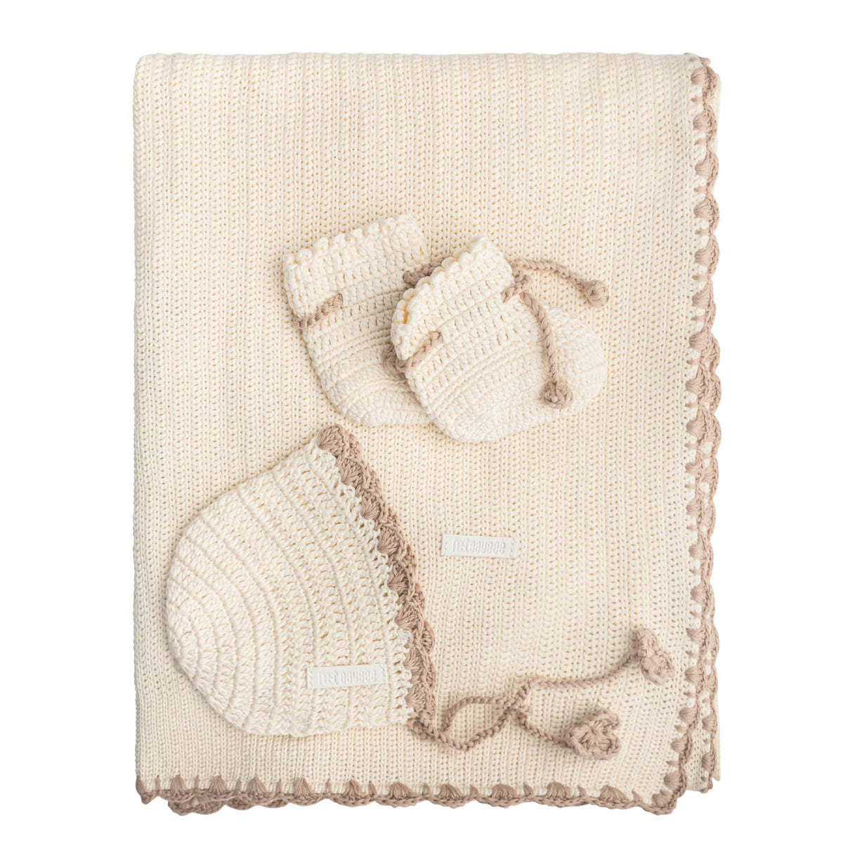 Bebe Beaute Knit Blanket & Bonnet - Ivory/Taupe