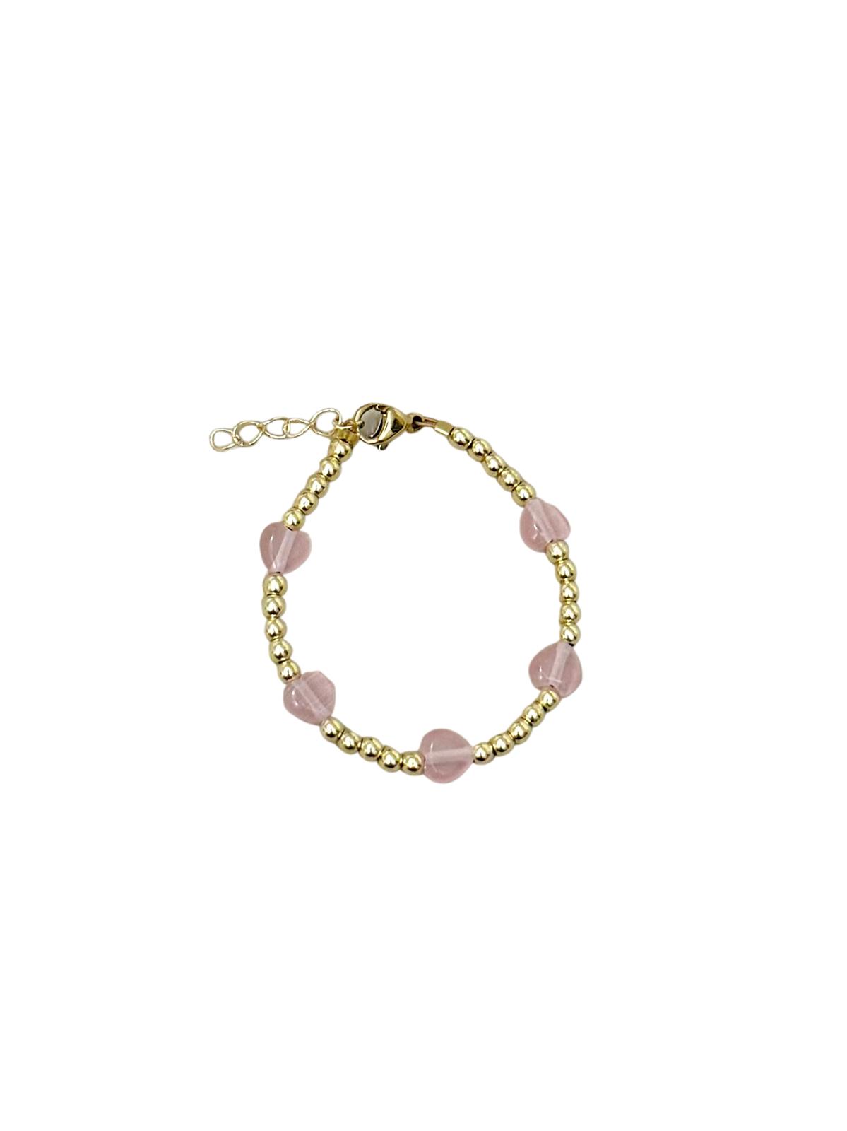 Bow & Bead Pink Heart and Gold Bracelet