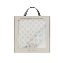 Elys & Co Floral Plaid Hooded Towel & Wash Cloth - Blue