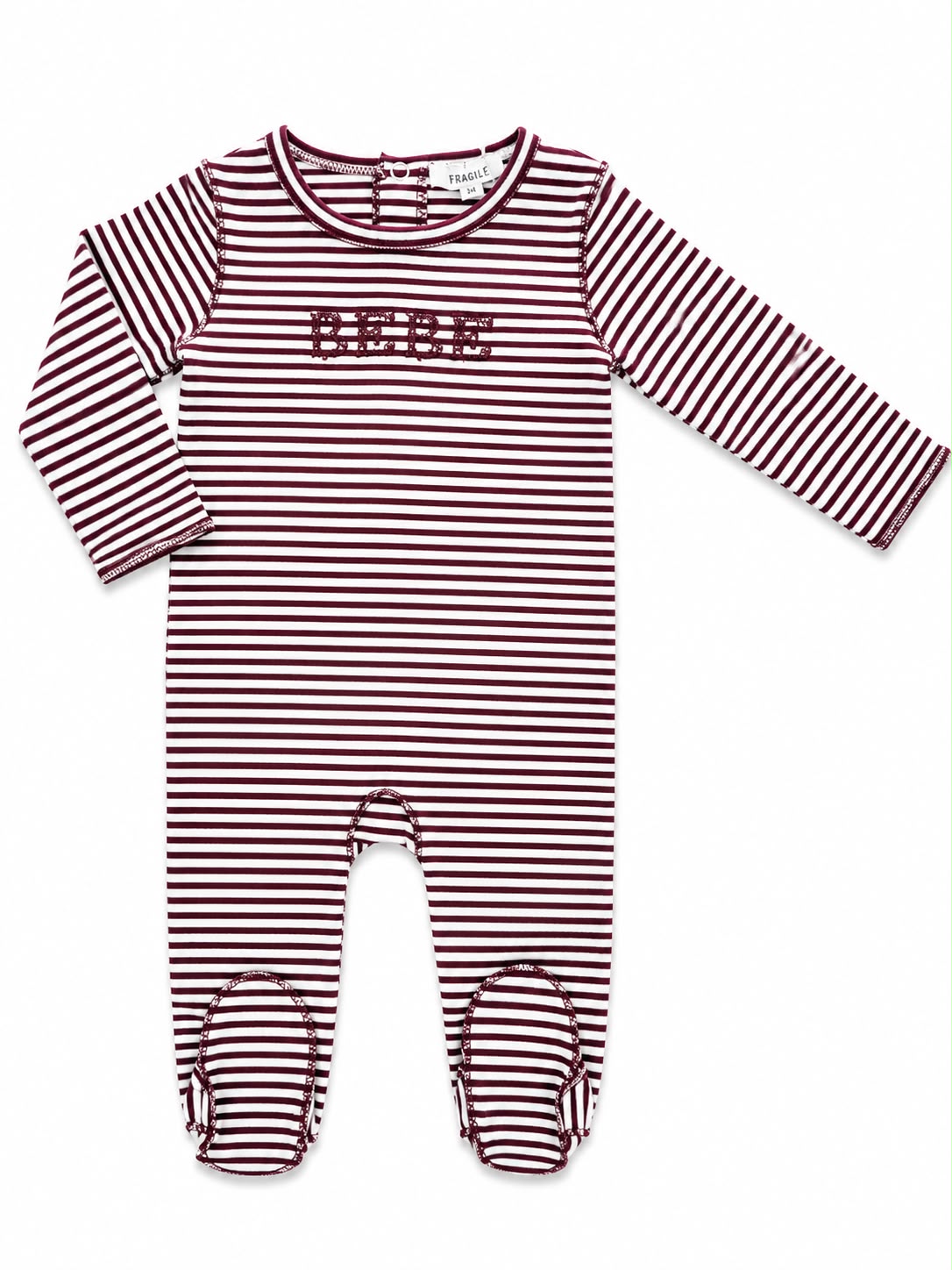 Fragile Brushed Stripe Footie - Burgundy