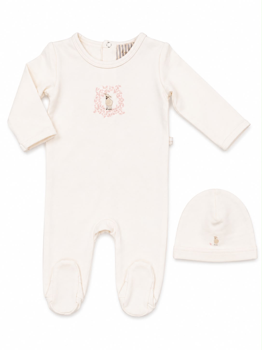 Fragile Sheep At Chest Footie & Beanie - Vanilla/Primrose