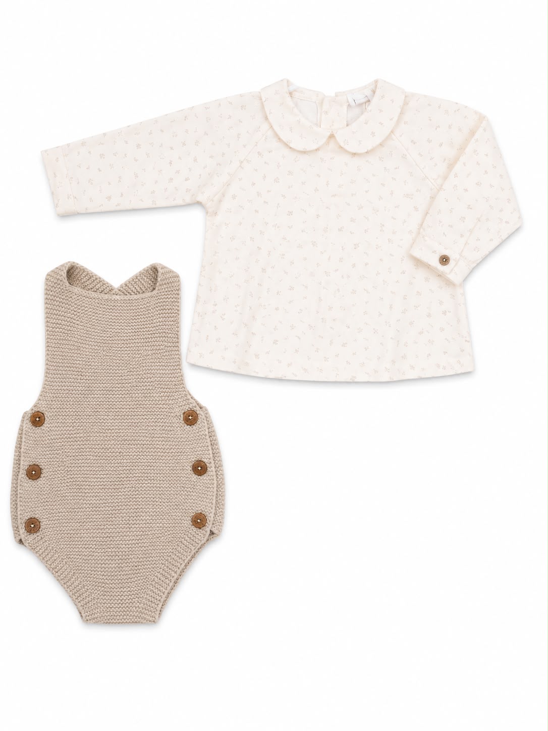Jolie Capri Beige Printed Knit Overalls & Top