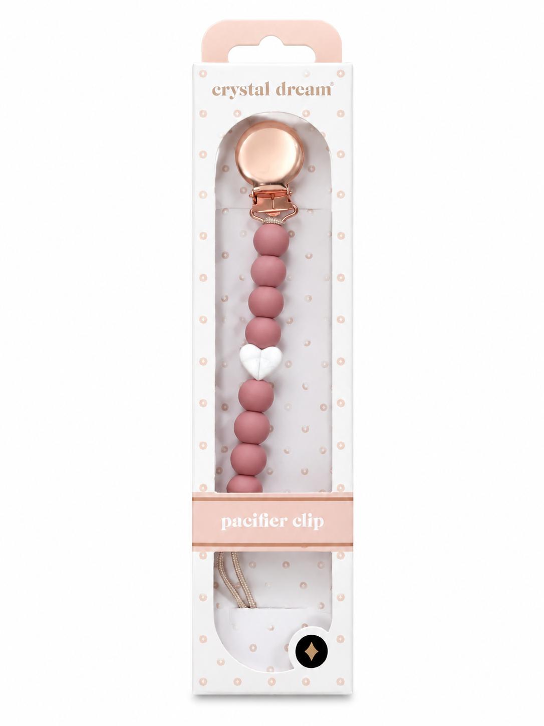 Crystal Dreams Mauve With White Marble Heart Pacifier Clip