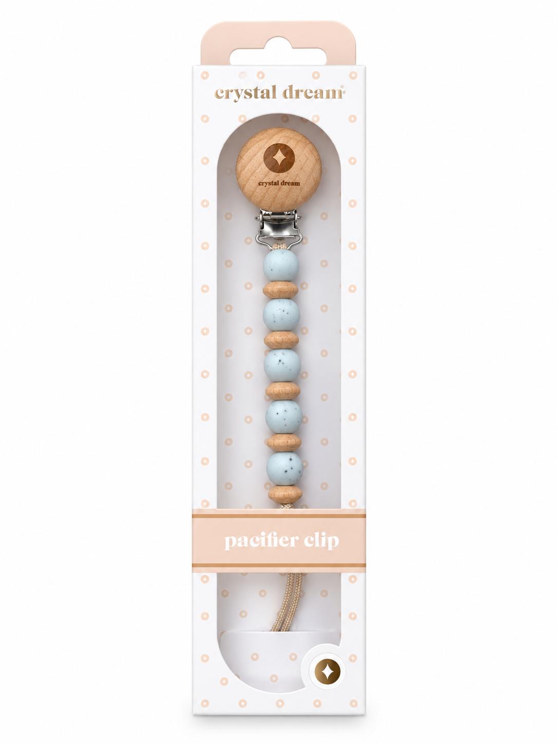 Crystal Dreams Wood & Silicone Beaded Pacifier Clip - Grey
