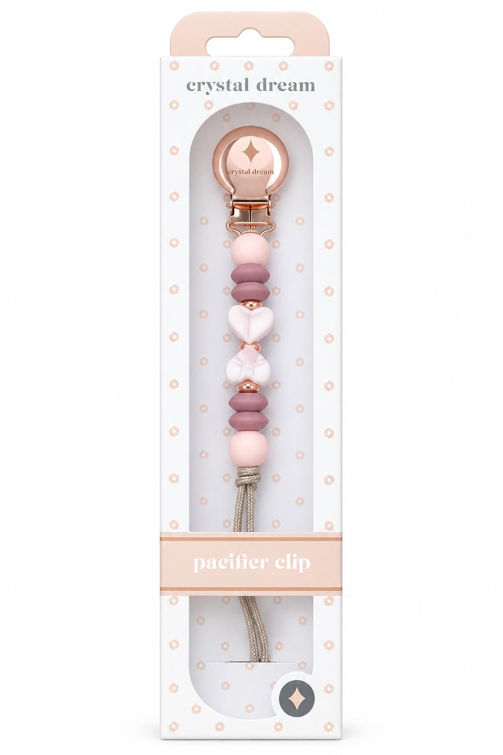 Crystal Dreams Mauve With Pink Marble Heart Pacifier Clip