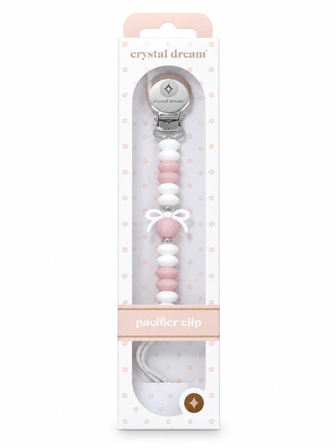 Crystal Dreams Bow Pacifier Clip - White
