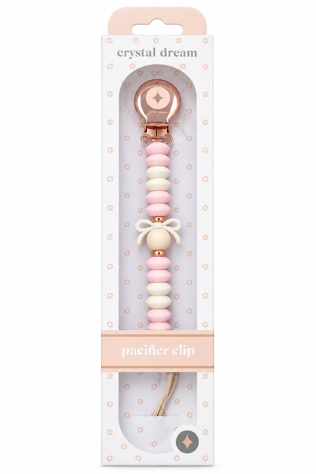 Crystal Dreams Bow Pacifier Clip - Light Pink