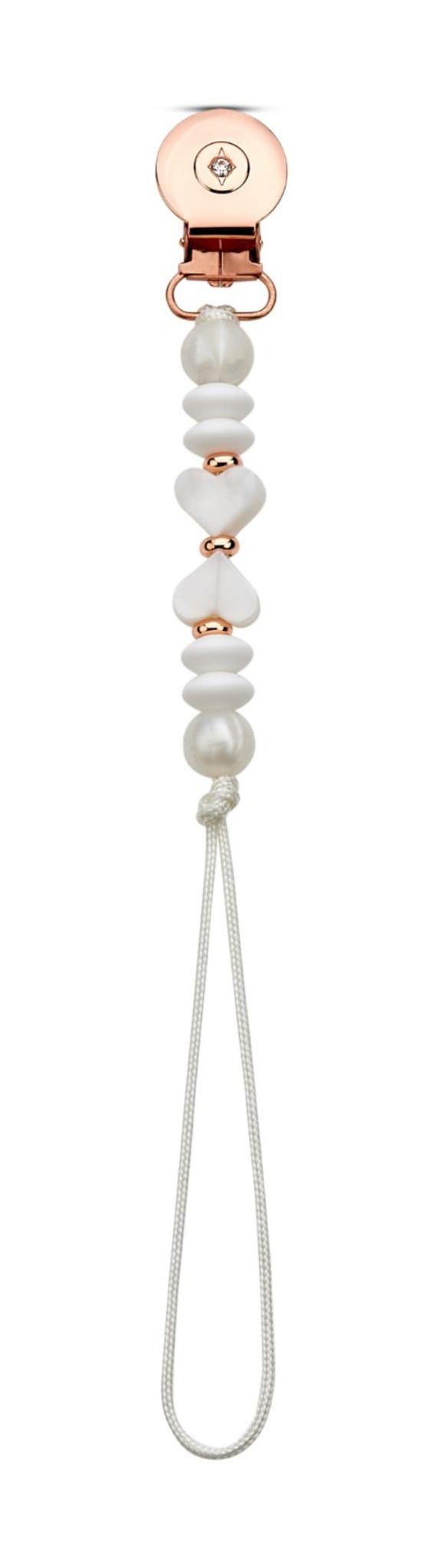 Crystal Dreams Winter White With White Marble Heart Pacifier Clip