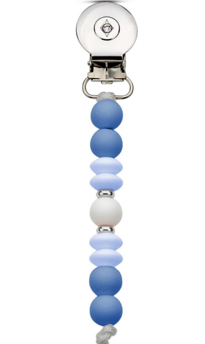 Crystal Dreams Ivory Blue Silicone Beaded Pacifier Clip