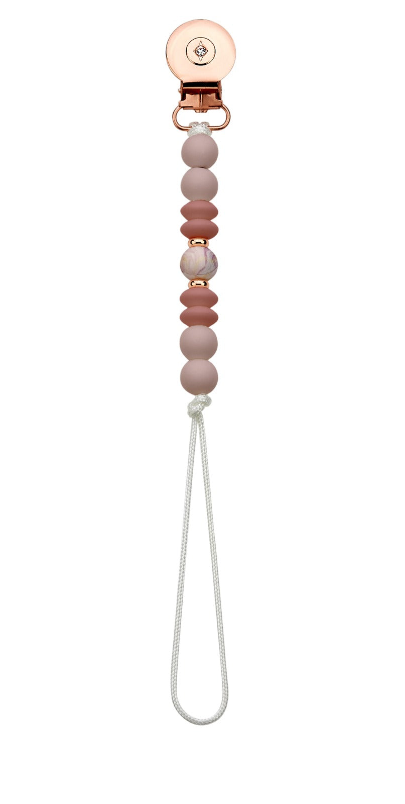 Crystal Dreams Pink Marble Silicone Beaded Pacifier Clip