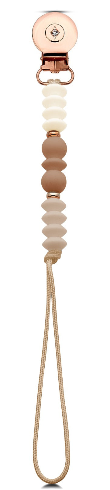 Crystal Dreams Shades Of Taupe Silicone Beaded Pacifier Clip