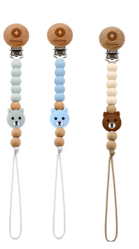 Crystal Dream Teddy Pacifier Clip - Beige