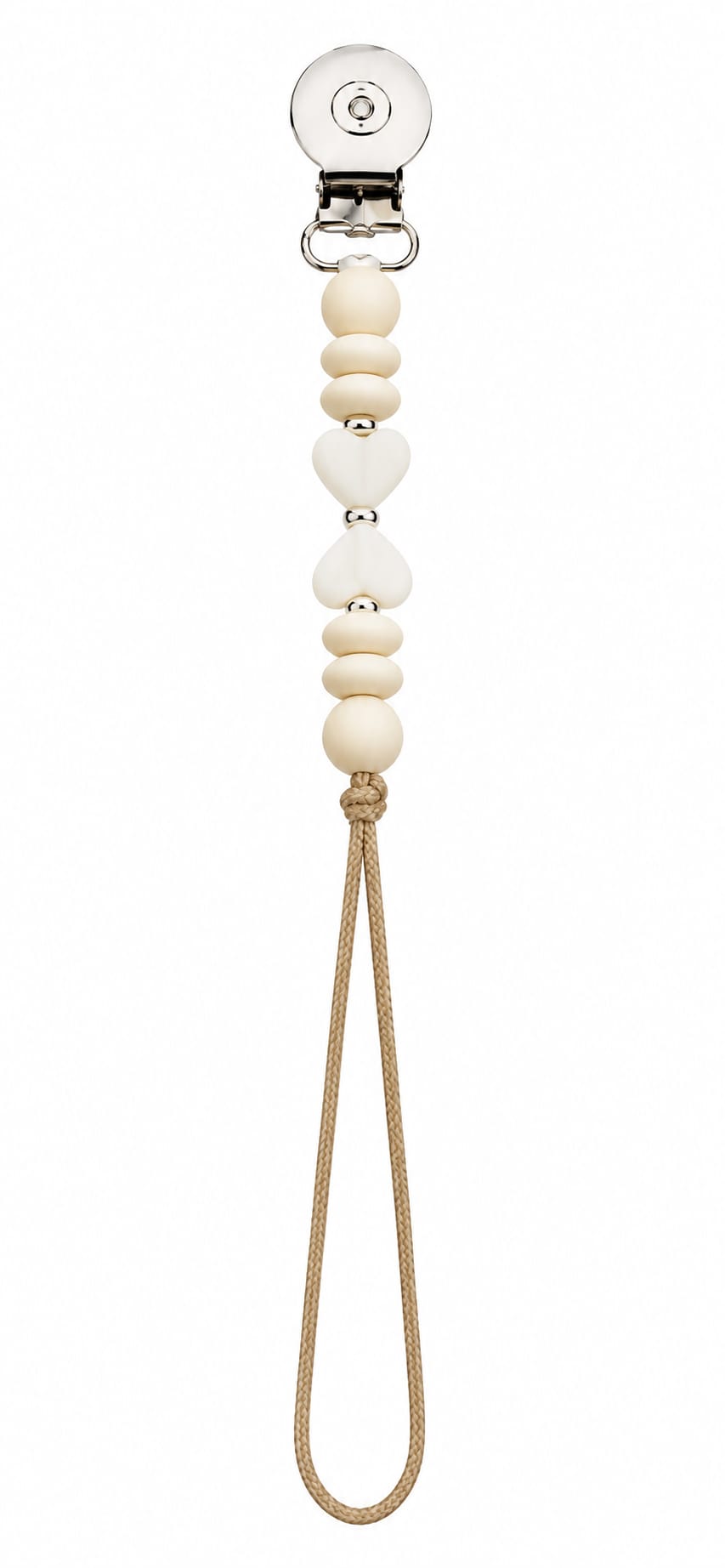 Crystal Dreams Ivory With White Marble Heart Pacifier Clip