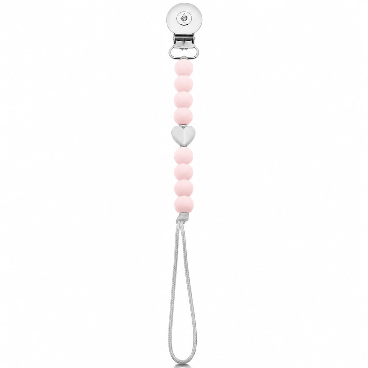 Crystal Dreams Baby Pink With White Marble Heart Pacifier Clip