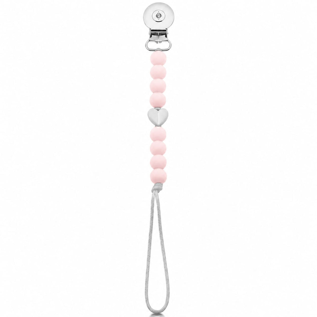 Crystal Dreams Baby Pink With White Marble Heart Pacifier Clip
