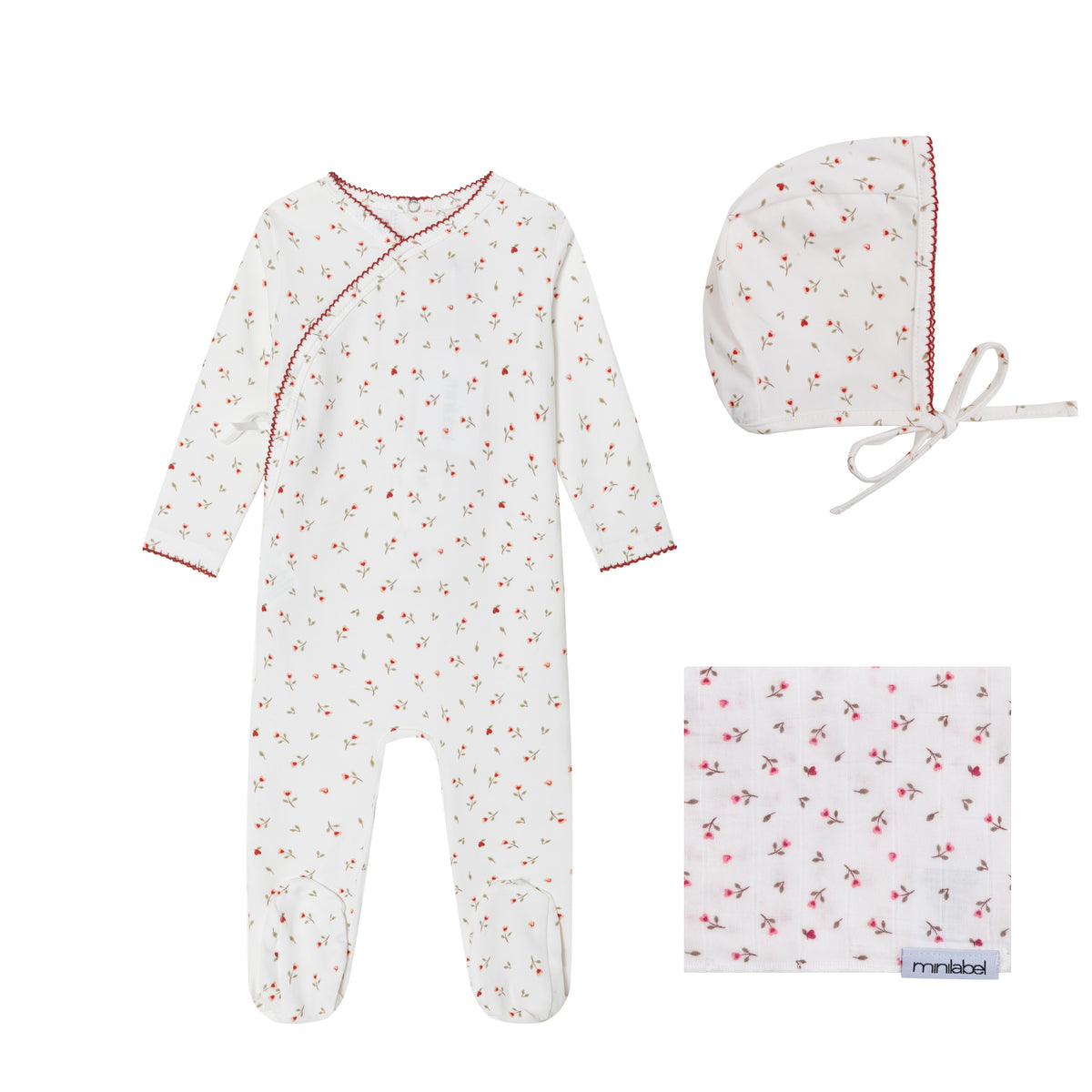 Minilabel Heart Printed Kimono Layette Set - Cream
