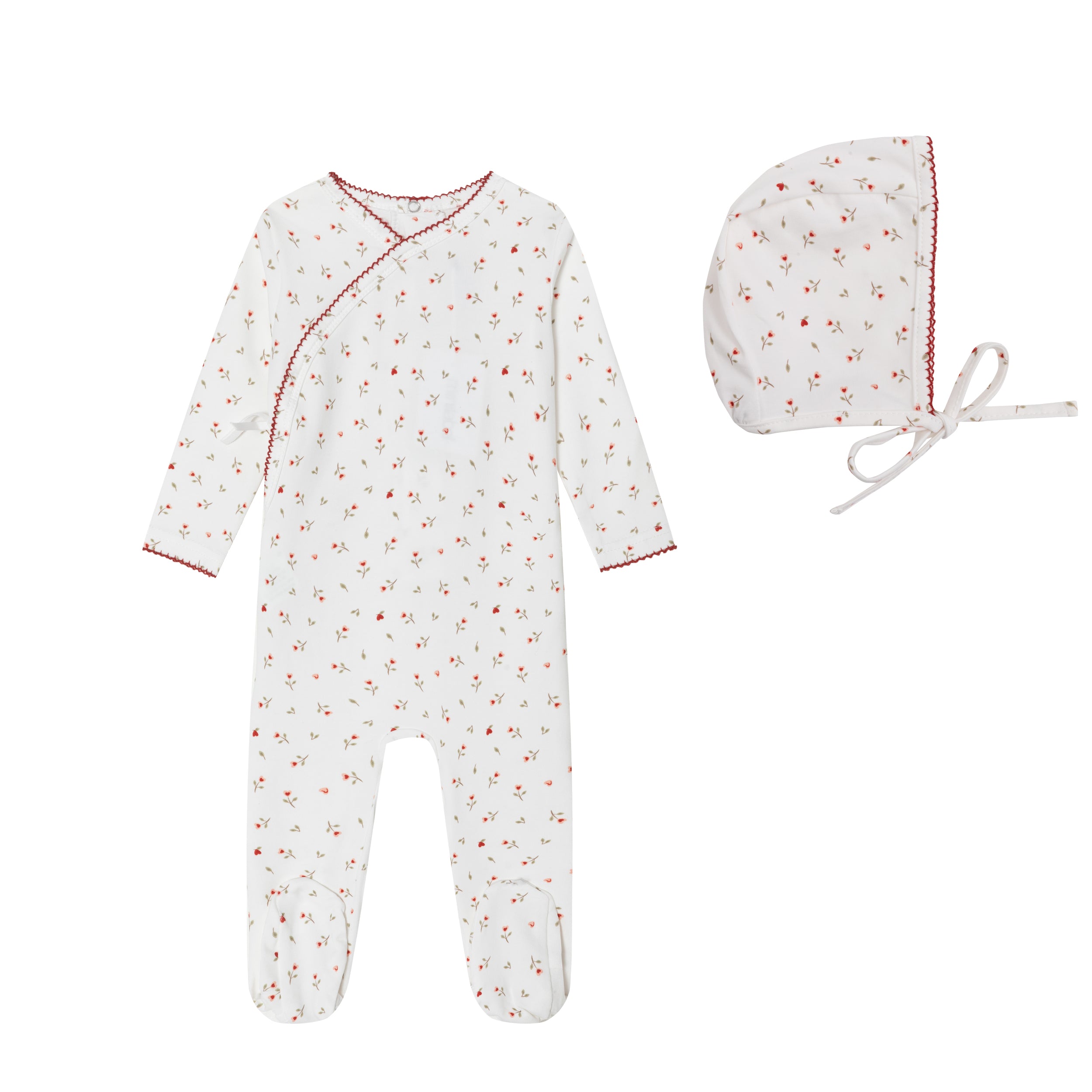 Minilabel Heart Printed Kimono Footie & Bonnet - Cream