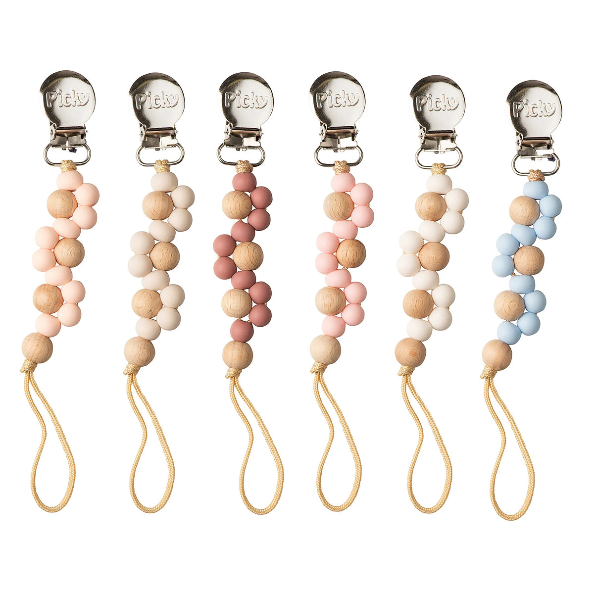 Picky Wood & Silicone Braided Paci Clip- Off White