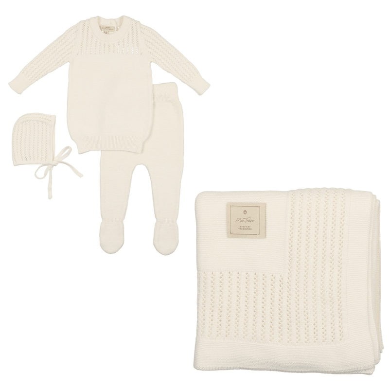 Mon Tresor Precious Purl Knit Bris Set With Blanket