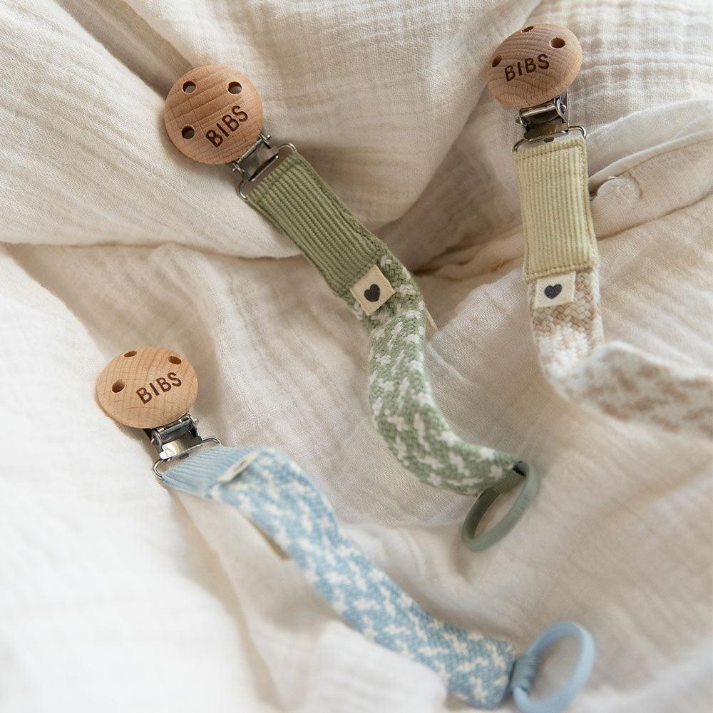 Bibs Braided Pacifier Clip - Baby Blue/Ivory