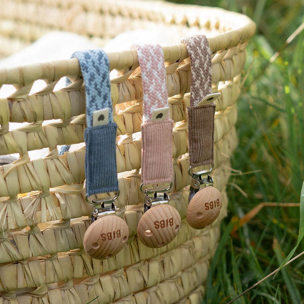 Bibs Braided Pacifier Clip - Baby Blue/Ivory