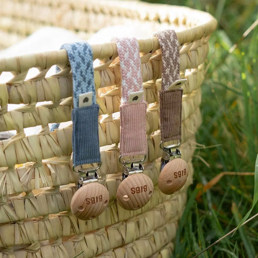 Bibs Braided Pacifier Clip - Blush/Ivory