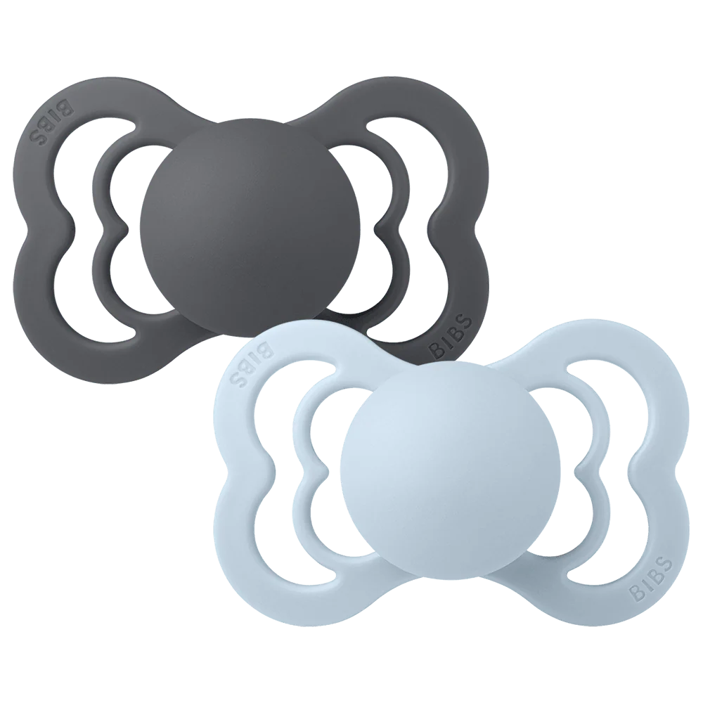 Bibs Supreme Two Pack Pacifiers - Iron/Baby Blue