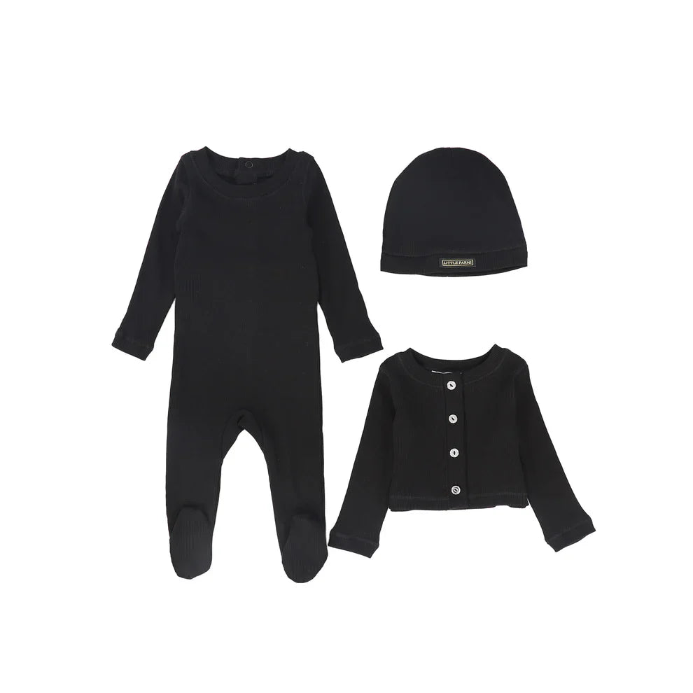 Little Parni Rhinestone Footie & Bonnet -Black
