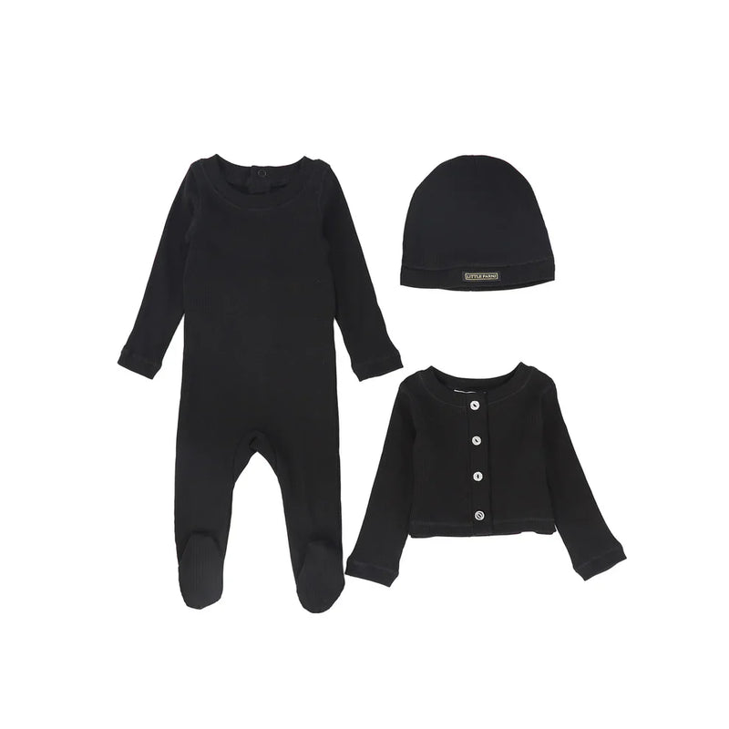 Little Parni Rhinestone Footie & Bonnet -Black