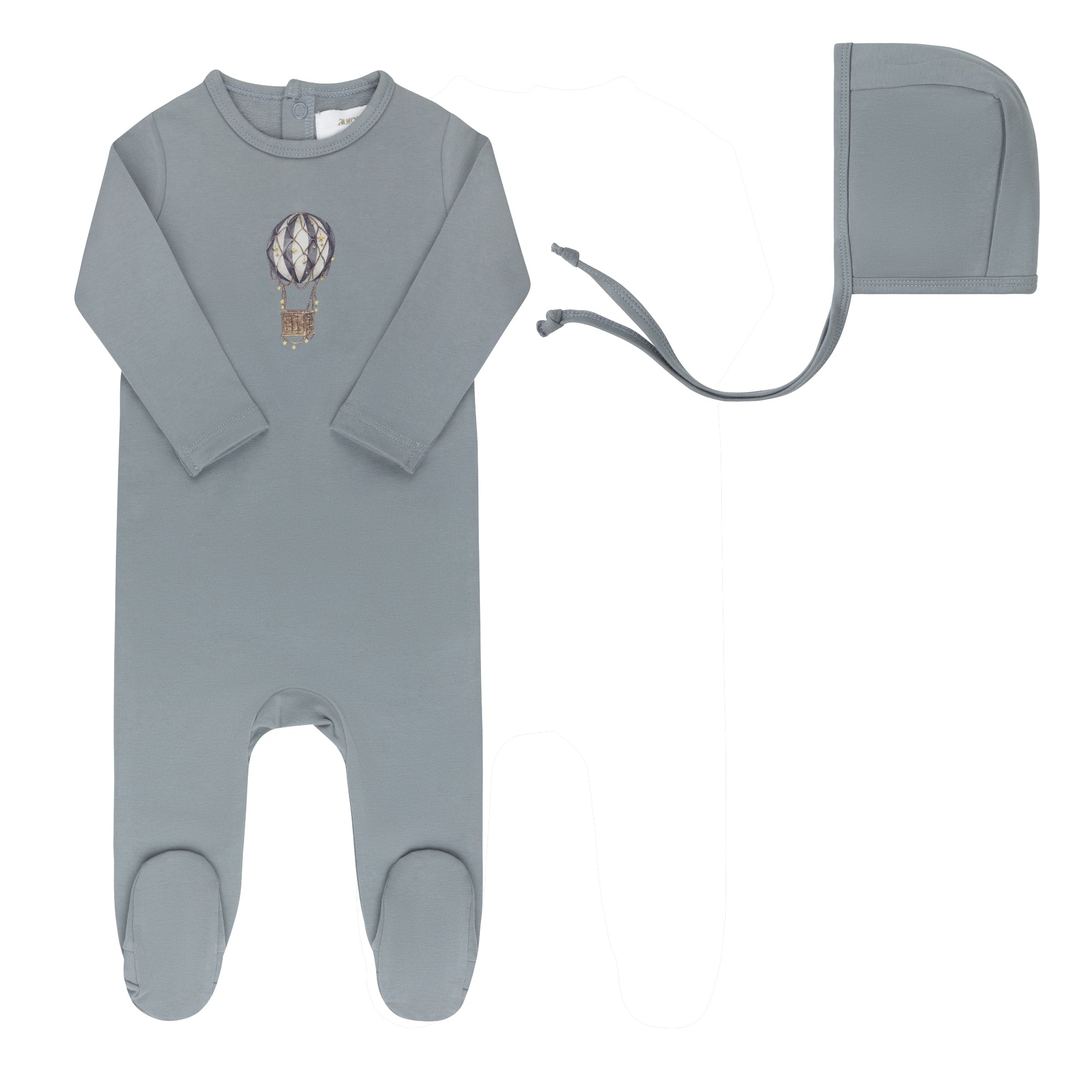 Aurora French Terry Hot Air Balloon Footie & Bonnet - Blue