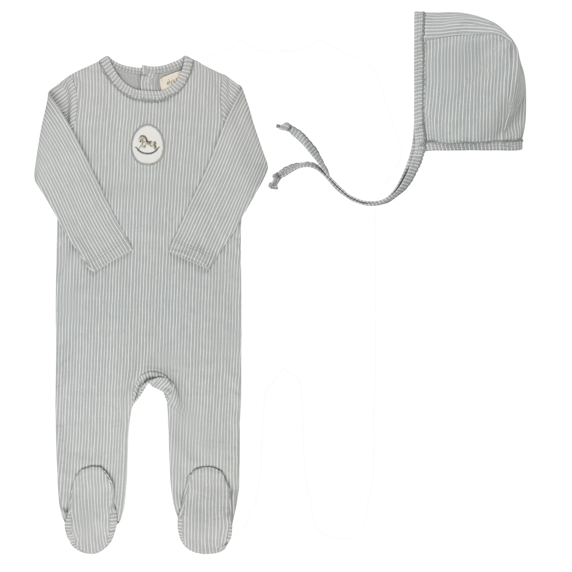 Aurora Rocking Horse Footie & Bonnet - Blue