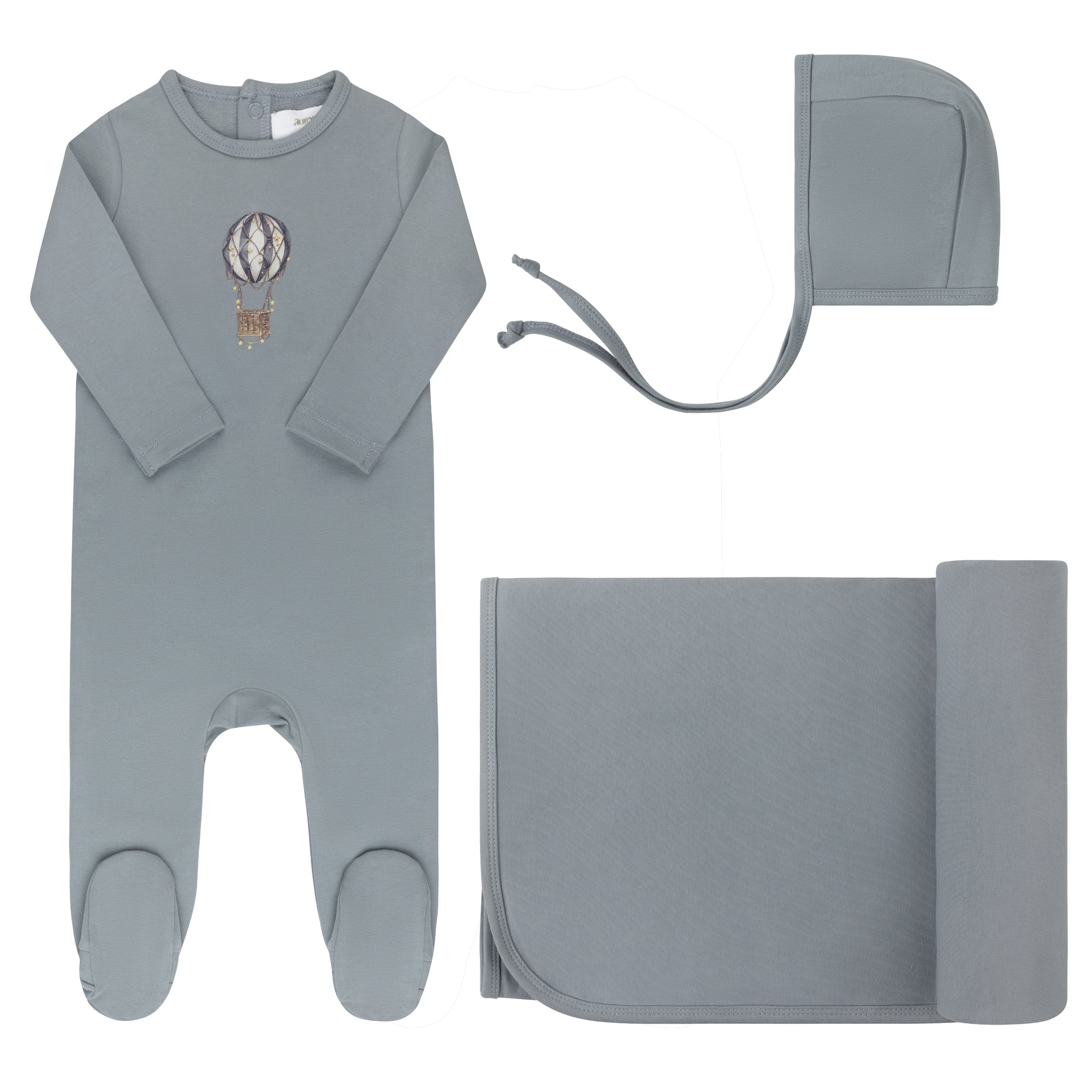 Aurora French Terry Hot Air Balloon Layette Set - Blue