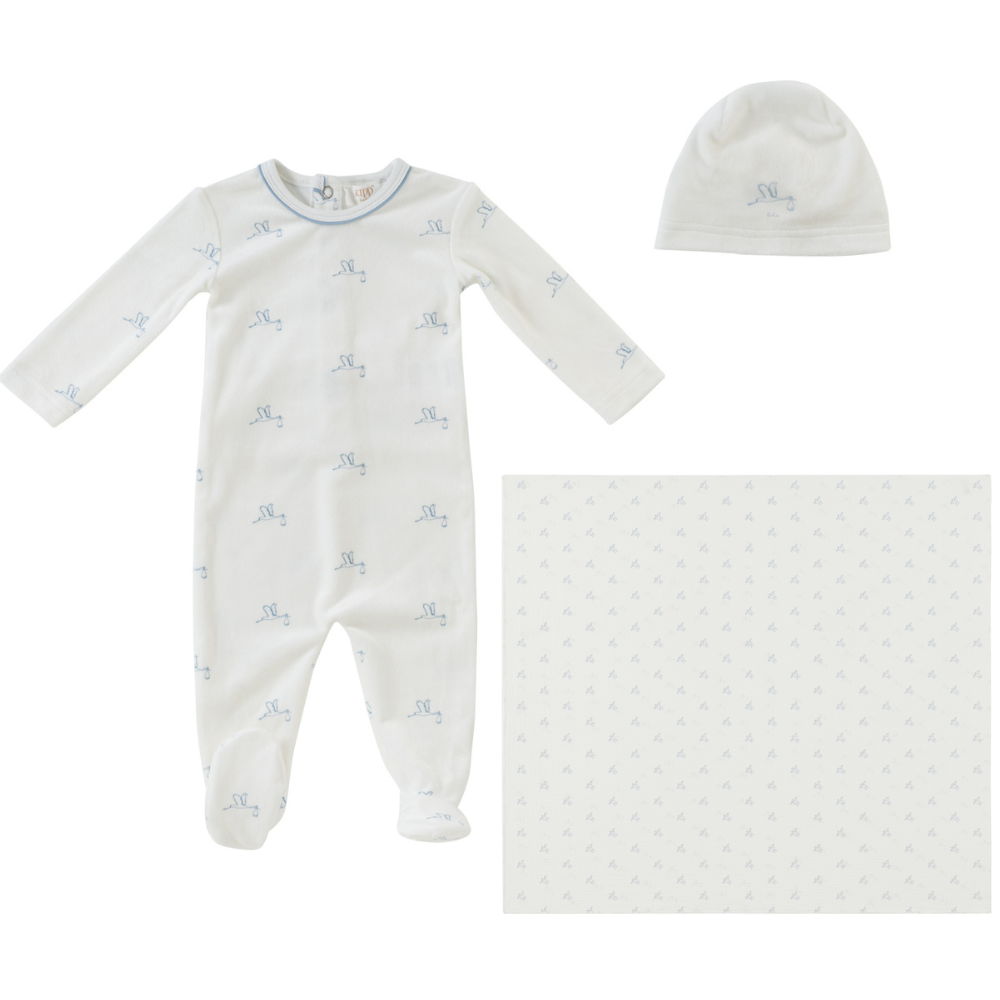 Kipp Flying Feathers Pattern Layette Set - Blue