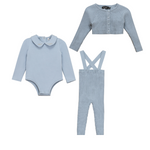 Space Grey Knitted Flower/leaf Embroidered Collar Onesie, Overalls & Cardigan Set