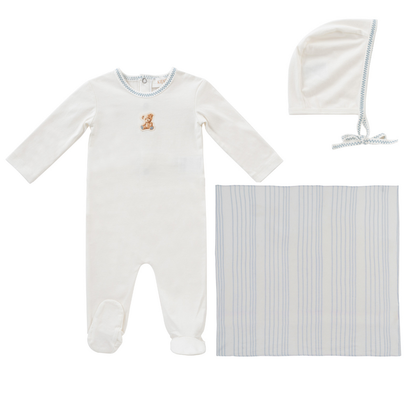 Kipp Stripe Teddy Layette Set W Swaddle