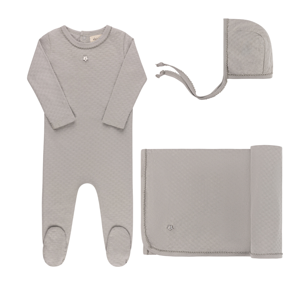 Elys & Co Pointelle Heart/Star Button Layette Set