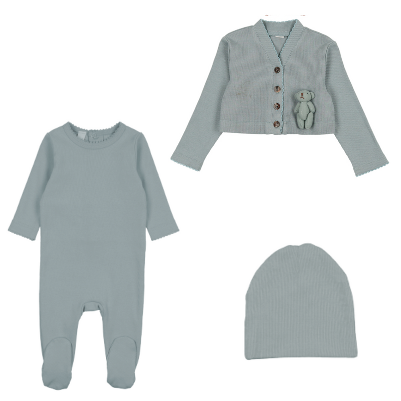 Bopop Ribbed Bear Cardigan, Footie & Hat Set