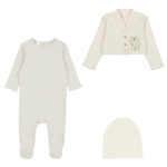 Bopop Velour Bear Cardigan, Footie & Hat Set