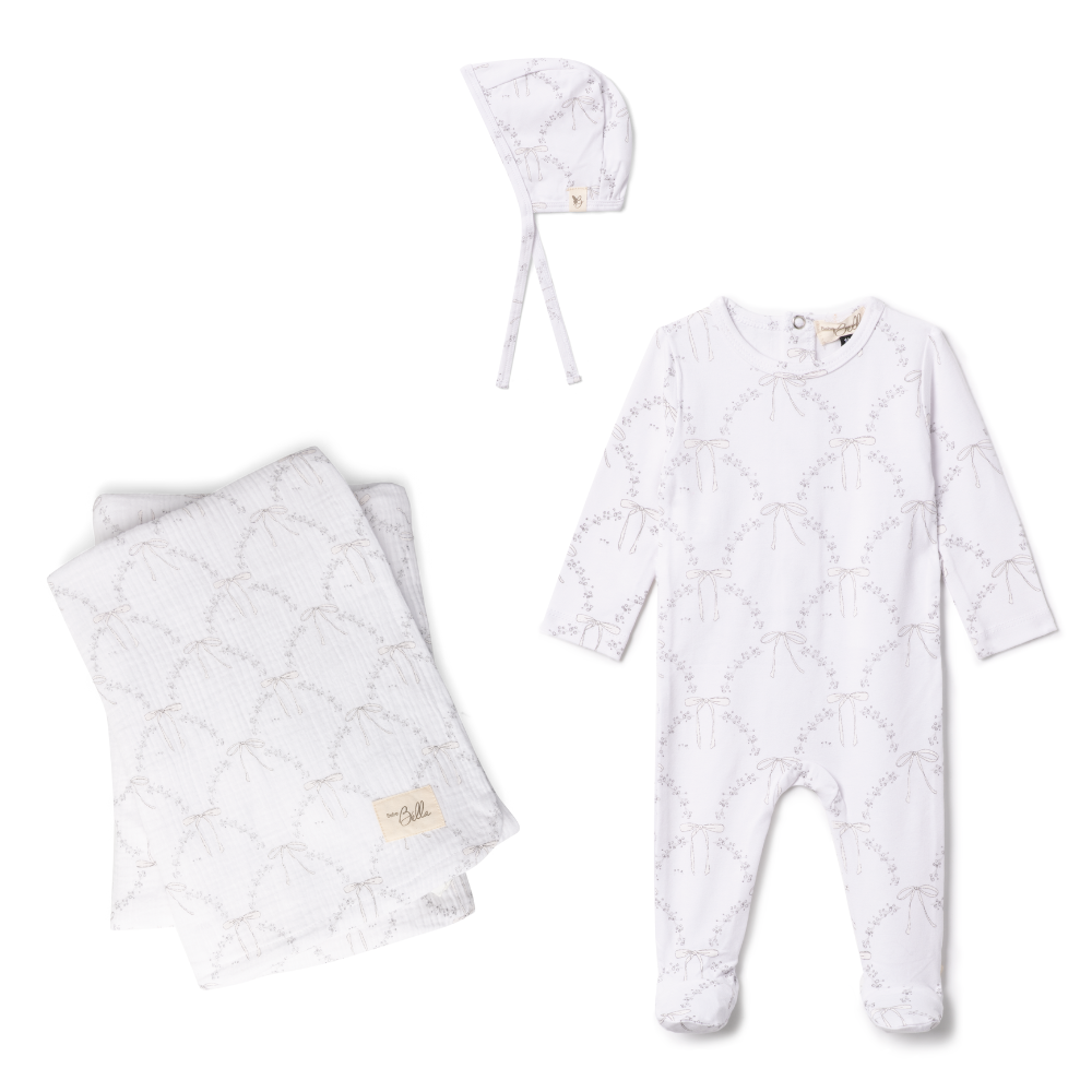 Bebe Bella All Over Bow Print Layette Set - White